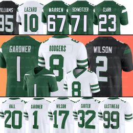 2024 Nieuwe Aaron Rodgers Nieuwe voetbal jersey saus Gardner Garrett Wilson Zach Wilson Breece Hall Quincy Williams Quinnen Williams Allen Lazard Dalvin Cook