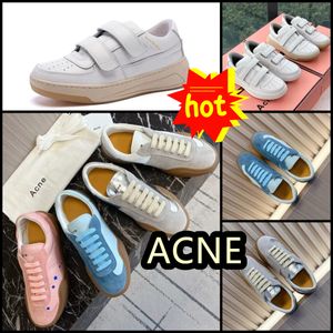 2024 NIEUWE ACNE Designer Velcro glimlachende gezicht dames strand witte schoenen platte bodem schoenen dik zool vergroten lederen sport casual schoenen studio's gai sneakers maat 35-40