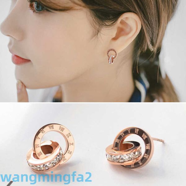 2024 New Age Jewelry Designer Stud Roman Diamond Creative Rose Gold Anillos dobles para mujer Pendientes populares