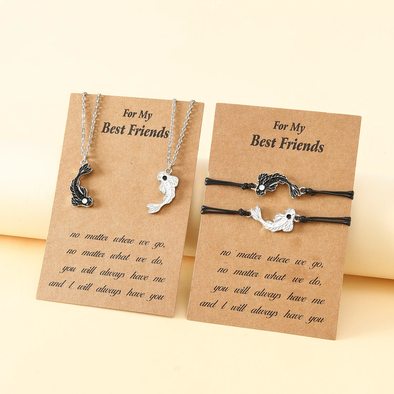 2024 New Alloy Drip Oil Tai Chi Fish Good Friends Card Woven Bracelet Necklace Wholesale