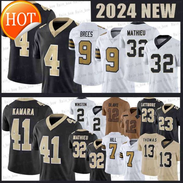 2024 Nuevo Alvin Kamara Derek Carr Jerseys de fútbol Drew Brees Chris Olave Marshon Lattimore Taysom Hill Cameron Michael Thomas Tyrann Mathieu Rashid Shaheed Jameis W