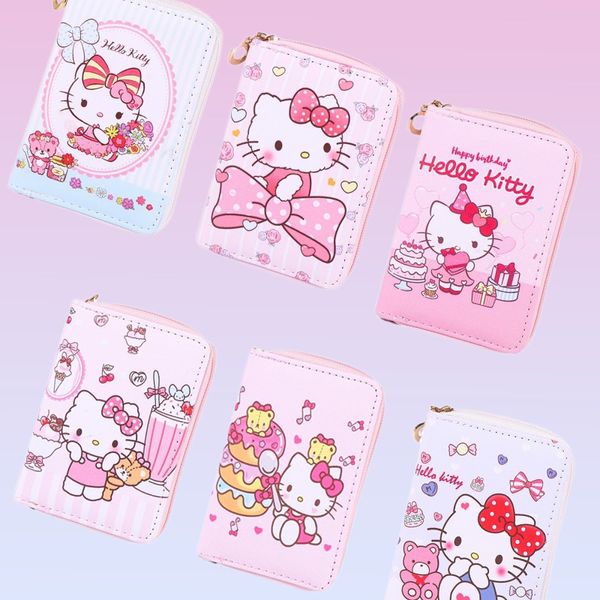 2024 Nuevo Anime Cat Pattern Zero Wallet Cute Girl Conjunto de tarjetas de dibujos animados Creativo Short Women's Portable Zipper Wallet Fábrica Venta al por mayor Regalos