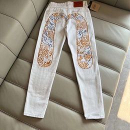 2024 Nieuwe abrikoos Lucky God Jeans For Heren Chinees Gedrukte geborduurde Xiangyun Slim Fit veelzijdige slankbroek 834766