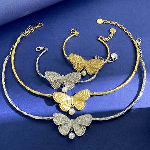 2024 Nieuwe aankomst Luxurymerk Fashion Blacelet Blacelet Butterfly Hanger Pearl Stijl Choker Keten Gold Silver Color Women Party Sieraden Gift