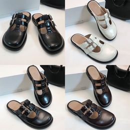 2024 Nieuwe Collectie Vintage Lederen Enkele Schoenen RESORT Stijl Vintage Lederen Veelzijdige Vrouwelijke Casual Schoenen antislip slijtvaste Lederen buitenzool Casual Slippers