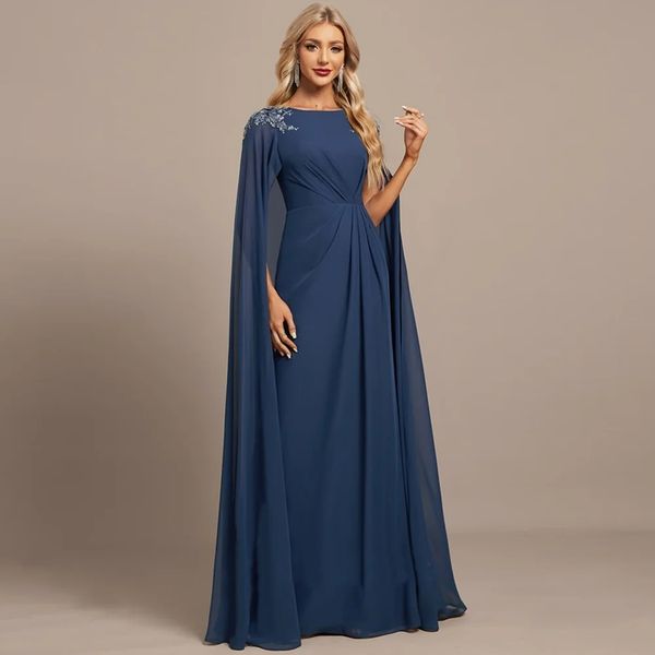 2024 Nouvelle arrivée marine bleu marine mère de la mariée capuchon de la robe Sleevs Scoop Neck pailled Appliques Long A-Line Wedding Invité Backless Party Gow