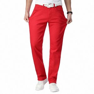 2024 Nouveau Automne Hommes Jeans Rouge Style Classique Droite Élasticité Cott Denim Pantalon Mâle Marque Pantalon Blanc Q9NZ #