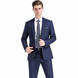 2024 Nouveau Blazer + Pantalon Hommes Fi Gentleman Style Européen Gentleman Mariage Couleur Unie Bureau Hébergement 2 Pièces M-5XL 16oR #