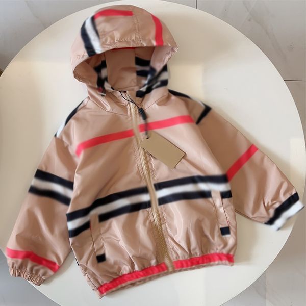 Manteau à capuche avec fermeture éclair pour garçons et filles, lettre B, classique, motif à carreaux kaki, à la mode, nouvelle collection 2024