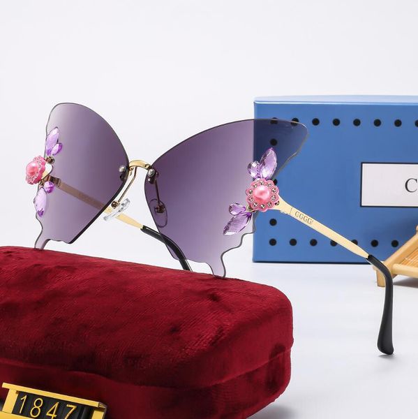 2024 NUEVA marca Gafas de sol de mariposa de orquídea de diamante sin marco Gafas de sol de diseño femenino Gafas de sol de moda femenina alta calidad