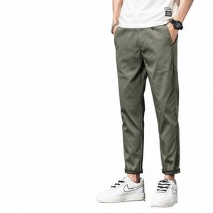 2024 Nueva marca de ropa de verano suave acogedor Lyocell pantalones casuales hombres delgado estiramiento delgado tobillo longitud pantalón coreano pantalones verdes masculino S1Wy #