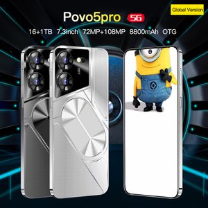 2024 Nouvelle marque Povo 5pro version mondiale téléphone mobile Écran de 7,3 pouces Grande batterie de 8800 mAh prend en charge deux cartes téléphoniques Android 13 prend en charge OTG Play Google