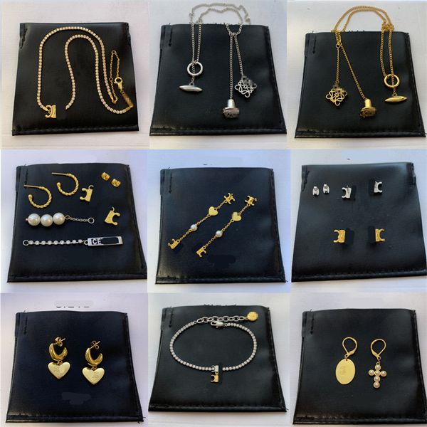 2024 Nouveau CELI avec coffret de luxe Gold Stud Designer Boucle d'oreille pour femmes Hoop Lettre de haute qualité Perle Boucles d'oreilles Collier Bracelet Bijoux Cadeaux de fiançailles