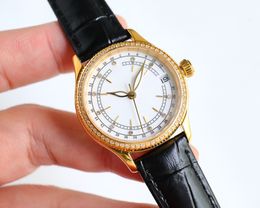 2024 nouvelle montre Cellini pour femmela montre est en verre saphir de 32 mm, la boucle du mouvement 9015 est faite de cuir de veau italien importé, des bagues avec des diamants sud-africains