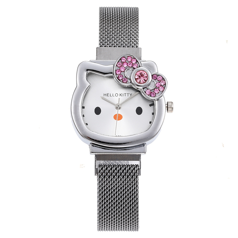 2024 new childrens mesh fashion watch student cartoon cat image girl quartz watch magnet watch factory wholesale and spot