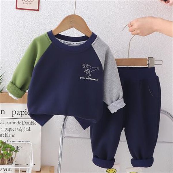 Costume coréen pour enfants, sweat à capuche bloquant les couleurs, ensemble deux pièces à manches longues, tendance pour garçon, printemps, nouvelle collection 2024