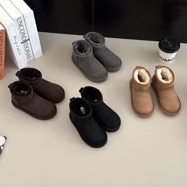 2024 Nouveaux enfants Slies Demi-Bottes Australie Filles Chaussures Hiver Chaud En Cuir Véritable Cheville Garçons Bottes LI Chaussure Enfants Botte De Neige Bébé En Peluche