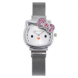 2024 New Childrens Mesh Fashion Watch Étudiant dessin animé Image Cat Girl Quartz Watch Magnet Watch Factory Wholesale et Spot