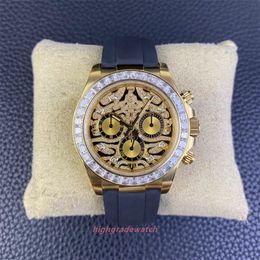 2024 NUEVO Clean Factory Mens Watch Custom 4130 Tamaño de movimiento de 40 mm Sapphire Mirror Mosan Diamond Ring Correa de goma natural 904L Acero