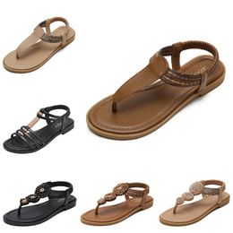 2024 Nouveau clip-on sandales chaussures pour femmes bohème style ethnique de style rythme rétro chaussure de chaussures romaines marron noir blanc or gai