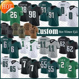 2024 NIEUW GEBRUIK 1 Jalen Hurts 26 Saquon Barkley Football Jersey 11 AJ Brown 6 Devonta Smith 0 Dandre Swift Haason Reddick Fletcher Cox Jalen Carter Darius Slay Jr Brando