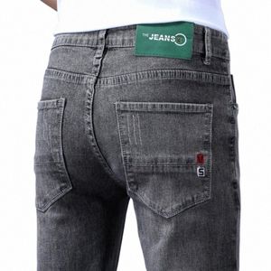 2024 Nieuwe Denim Jeans Slim Fi Merk Stretch Fi Lente Zomer Grijs Zwart Merk Klassieke Broek Voor Mannen Y6XB #