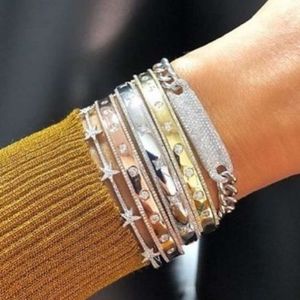 2024 Nieuw Ontwerp Goud Kleur Brede Band Open Bangle Armband voor Vrouwen Vierkante Geometrie Zirconia Trendy Europese Dame Sieraden