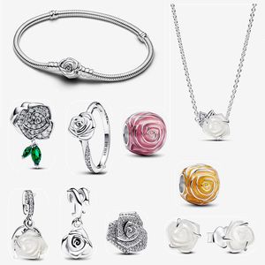 2024 Nieuwe designer Bedelarmband Vrouwen moeder cadeau DIY fit Pandoras White Rose in Bloom Colliers Ketting luxe oorbel ring diamanten Armband hoogwaardige sieraden