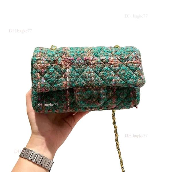 2024 Nuevo diseñador Classic Tweed Acolchado Bolsas cruzadas París Marca Otoño Invierno Moda Mujer Cadena de oro Flap Hombro 7A Calidad Lady Woolen Bag S Diseñadores 20 cm