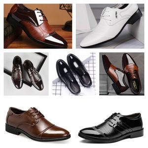 2024 Nieuwe Designer multi-style lederen heren zwart witte casual schoenen, grote zakelijke jurk puntige tie-up bruiloftsschoen