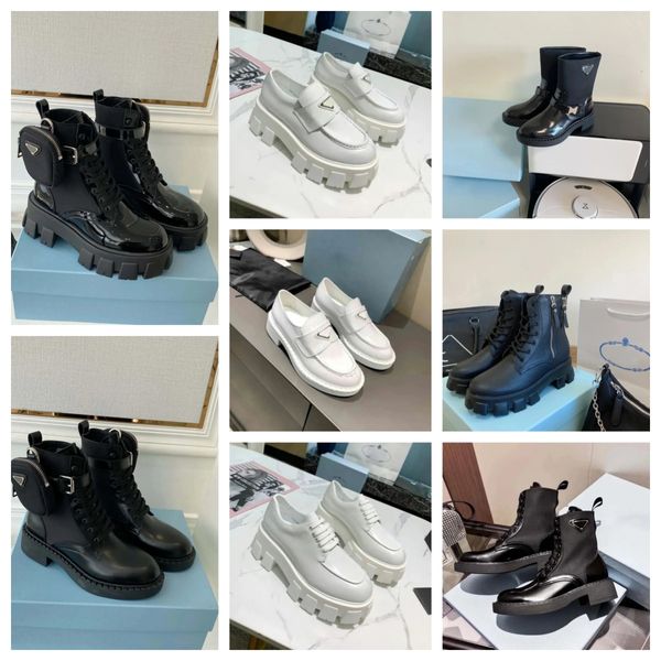 2024 Nuevo diseñador de cuero pulido Botas de motocicletas Martin Mocasfas Botas de tobillo Chelsea Full Grain Elasticidad Plataforma para mujeres Booties de lujo de lujo al aire libre