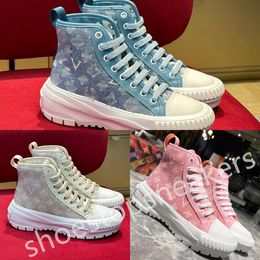 2024 Nuevo equipo de diseñador Zapatos de marca casuales Mujeres y hombres High-Top Pink White Blue Cotton Canvas Boot Luxury Chunky Platform Sneakers Tamaño 35-41