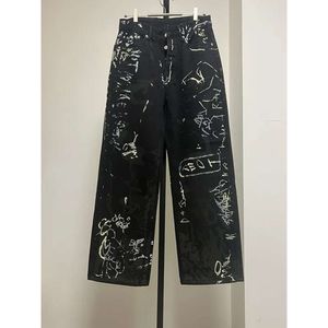 2024 Nouveau Designer Femmes Jeans Graffiti Taille Haute Lâche Casual Noir Droit Denim Pantalon Mode Streetwear Thekhoi-12 CXG984
