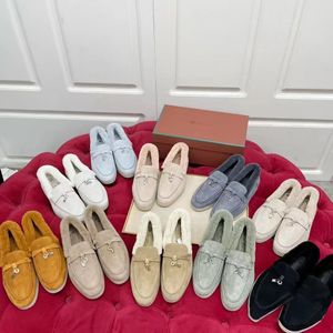 2024 Nouveaux créateurs Loro Robe Chaussure décontractée Charms Walk Pianas Mocassins pour femmes Mocassins en cuir Baskets plates Tazz Hiver Chaud Dames Noir Blanc Randonnée Bottines Boîte