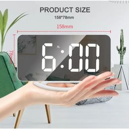 2024 Nuevo reloj despertador digital 7 "Gran espejo LED Relojes electrónicos con repetición táctil Carga USB dual Escritorio Relojes modernos de pared Relojes