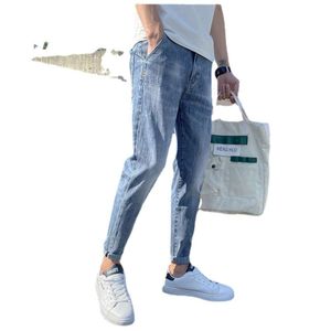 Jean court élastique de couleur claire pour hommes, pantalon décontracté, coupe Slim, à jambes droites, nouveau Style d'automne, 2024
