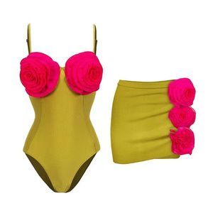 2024 nueva moda europea y americana traje de baño para mujer falda corta ajustada traje de baño de playa Sexy de una pieza traje de baño de aguas termales