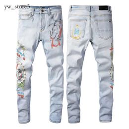 2024 NOUVEAU EUROPOR ENERRE EURMORES HOMMES HOMMES HIP-HOP Jeans High Street Fashion Tide Brand Cycling Motorcycle Wash Patch Letter Loose Fit Pants Amirir Jeans 4499