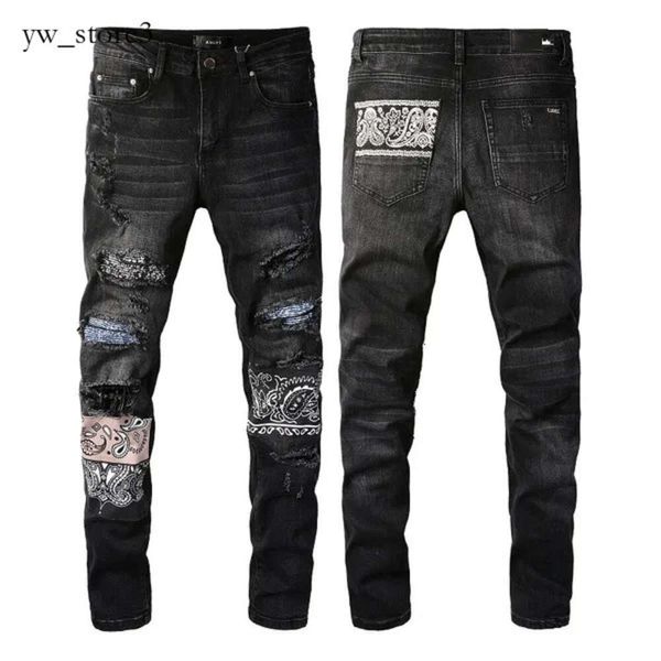 2024 NOUVEAU EUROPOR EURAPHERE ENTRAYEUR MENS MENSER HIP-HOP Jeans High Street Fashion Tide Brand Cycling Motorcycle Wash Patch Letter Loose Fit Pants Amirir Jeans 2574