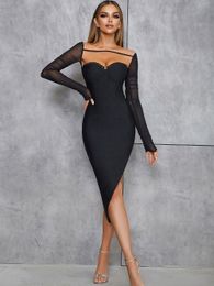 Robe sexy en gaze à manches longues pour femmes européennes et américaines, robe balançoire anticlinale exposée, haut de gamme, nouvelle collection 2024