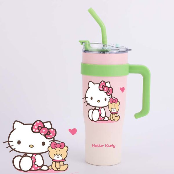 2024 nueva taza de acero inoxidable de dibujos animados extremadamente linda y moderna Taza aislada de acero inoxidable 304 con gran capacidad y fácil de transportar Taza de agua con pajita de 1250 ml