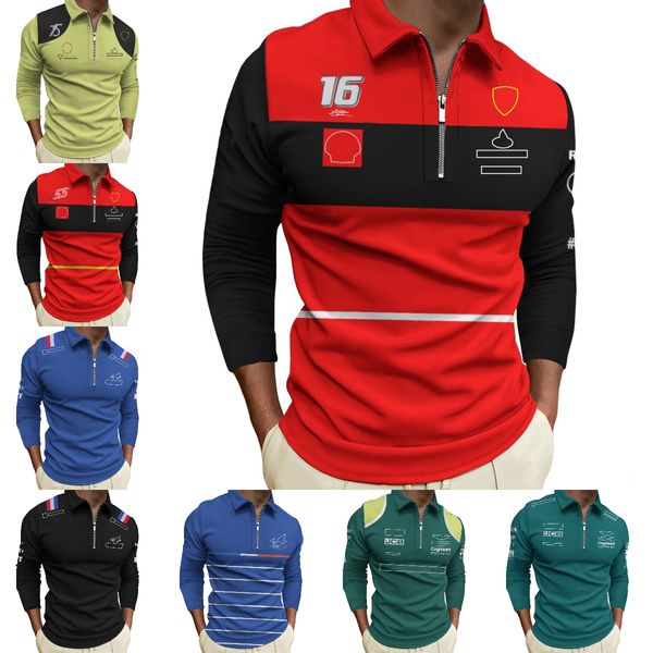 2024 Nuevo F1 Polo de manga larga Camiseta Fórmula 1 Camiseta con media cremallera Jersey Team Driver Racing Traje Uniforme Moda para hombre Camiseta de gran tamaño