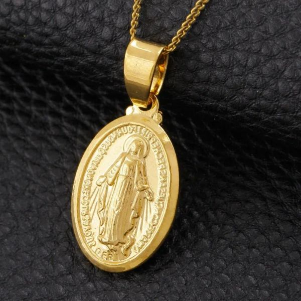 Collier avec pendentif la vierge marie en or jaune 14 carats, bijoux en cuivre, croix, chaîne tendance, cadeaux pour femmes et filles, nouvelle mode 2024