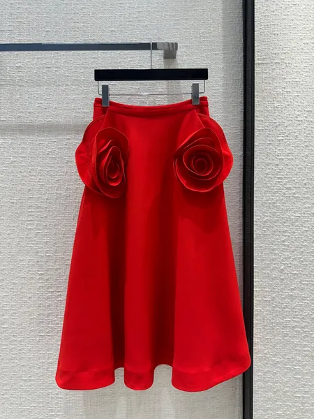 Jupe longue trapèze pour femmes, nouvelle mode, décoration florale 3D, taille haute, fermeture éclair, grand fond, jupe douce assortie, 2024