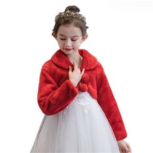 2024 Nouvelle mode Châle pour enfants Red Jackers Faux Fur Fur Blanche Banquet de mariage Banquet à manches longues M manteau de fille courte