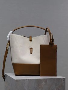 2024 Nieuw modeontwerp Women's Classic Bucket Bag neemt cowhide aan met katoen en hennepstof afneembare lange riem casual alles-in-één cross-body tas