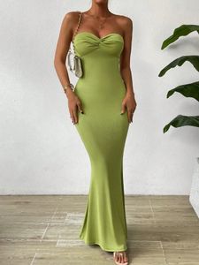 2024 Nieuw modeontwerp Damesjurk Lange slanke mouwloze beha elegante multi -kleuren beschikbare hoofdpromotie Groen 240415