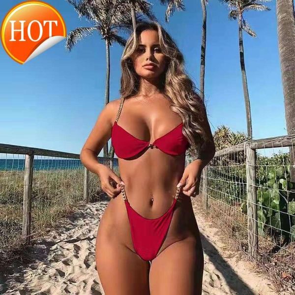 2024 Nouveau créateur de mode Sexy Bikini Ensembles Chaîne bon marché Sexy Couleur de maillot de bain Femmes Set Push Up Bathing Fost Boucle Bquininis Hot Sale