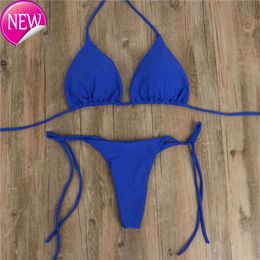 2024 Nieuwe modeontwerper Groothandel Women Swimwear Sexy Solid Mirco Mirco Bikini Sets Women Tie Side Gstring Thong Swimsuit Vrouwelijk verband Badingpak Brazlian Biq