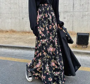 2024 Nouvelle mode française Vintage Rose Fleur grande femme cheville longue jupe petite jupe en ligne A-line